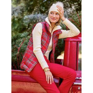 Talbots Red Plaid Puffer Vest Size M